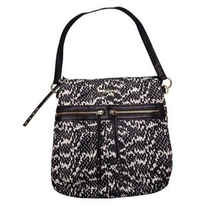 Vtg Franco Sarto Y2K Black & White Abstract Print Nylon Shoulder Hand Bag Purse